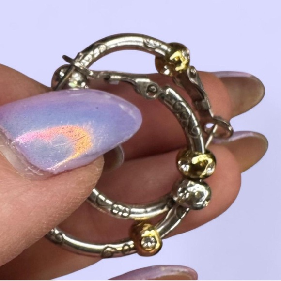 Brighton Silver and Gold tone sparkle Hoop Earrings charms removable latch back - Picture 3 of 6